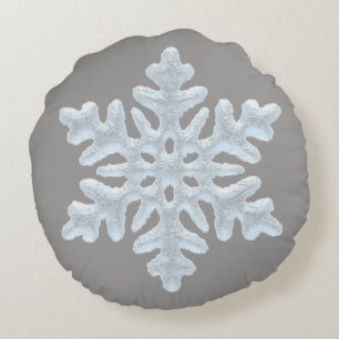 Gefrorene Schneeflocke-reiches elegantes graues Rundes Kissen