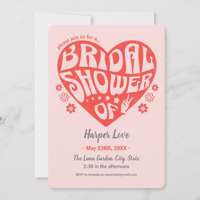 Gefühl Groovy Retro Bridal Dusche Einladung (Vorderseite)