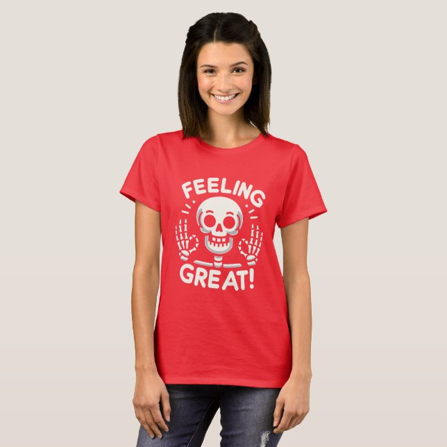 Gefühl Großer Schädel und Knochen mit einem positi T-Shirt (Vorne ganz)