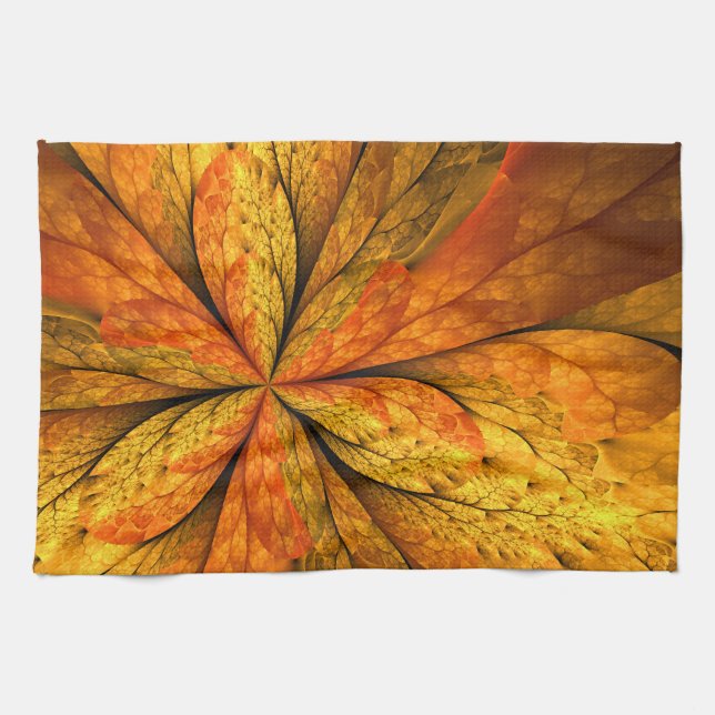 Gefühl Herbst, Modernes Abstraktes Fraktal Blume Geschirrtuch (Horizontal)