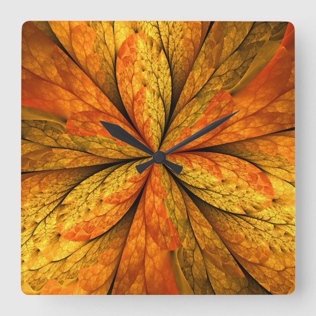 Gefühl Herbst, Modernes Abstraktes Fraktal Blume Quadratische Wanduhr (Vorderseite)
