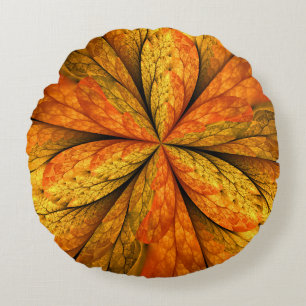 Gefühl Herbst, Modernes Abstraktes Fraktal Blume Rundes Kissen