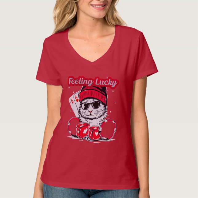 Gefühl Lucky - Cool Cat Casino Vibes T-Shirt (Vorderseite)