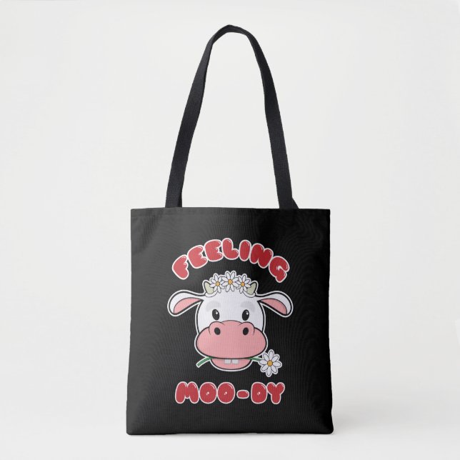 Gefühl Moo-dy | Niedlicher Cartoon Kuhzettel Tasche (Vorderseite)