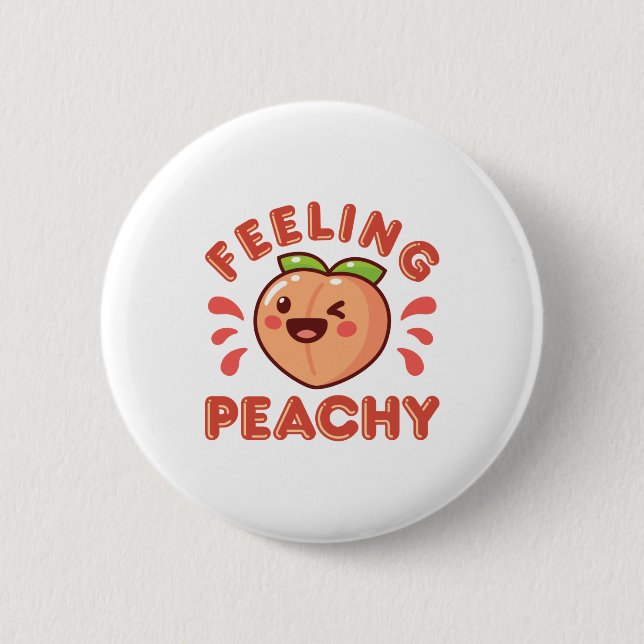 Gefühl Peachy Peach Fruit Happy Kawaii Button (Vorderseite)