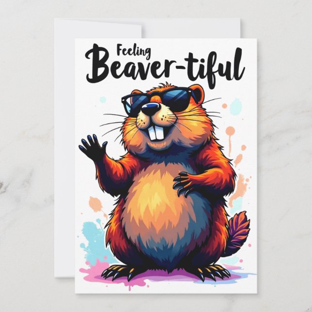 Gefühl Schön - Funny Beaver Grafik Einladung (Vorderseite)