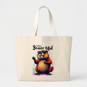 Gefühl Schön - Funny Beaver Grafik Jumbo Stoffbeutel