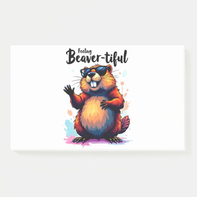 Gefühl Schön - Funny Beaver Grafik Post-it Klebezettel (Vorderseite)