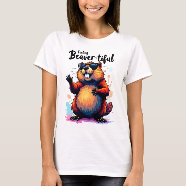Gefühl Schön - Funny Beaver Grafik T-Shirt (Vorderseite)