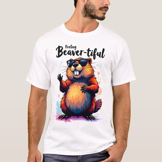 Gefühl Schön - Funny Beaver Grafik T-Shirt (Vorderseite)
