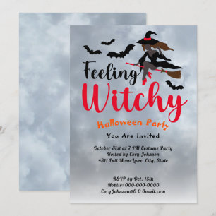 Gefühl Witchy Bats Moon Gray Sky Halloween-Party Einladung