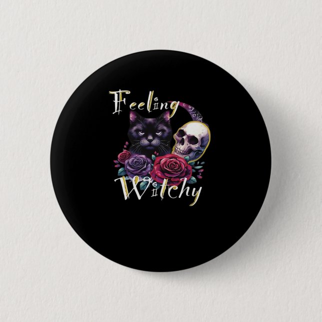 Gefühl Witchy Black Cat Classic T - Shirt Button (Vorderseite)