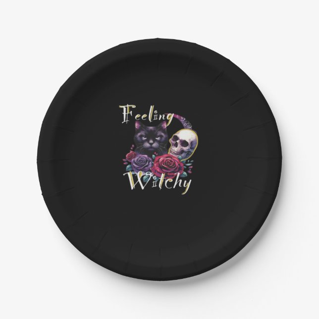 Gefühl Witchy Black Cat Classic T - Shirt Pappteller (Vorderseite)
