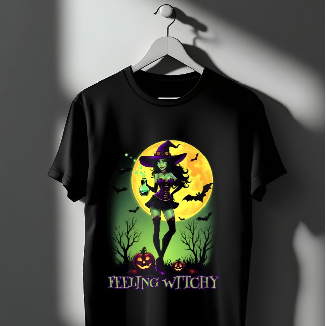 Gefühl Witchy Halloween Witz Vollmond Bat Spook T-Shirt (Von Creator hochgeladen)