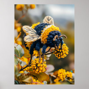Gefühlte Hummel auf blühenden Blumen Poster