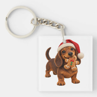 Gefühlter Dachshund Weihnachtswelpe mit Lebkuchen Schlüsselanhänger