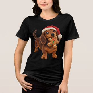 Gefühlter Dachshund Weihnachtswelpe mit Lebkuchen Tri-Blend Shirt