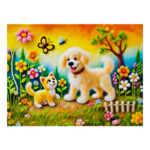 Gefühlter Hund und Katze im goldenen Sonnenunterga Poster