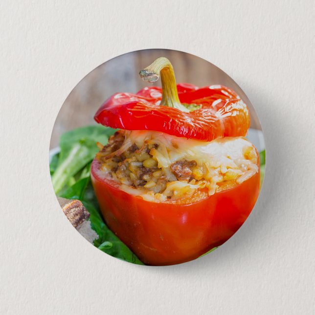 Gefüllte Paprika mit Hackfleischsauce und Käse Button (Vorderseite)