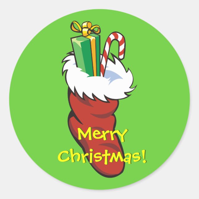 Gefüllter Santa Strumpf Runder Aufkleber (Vorderseite)