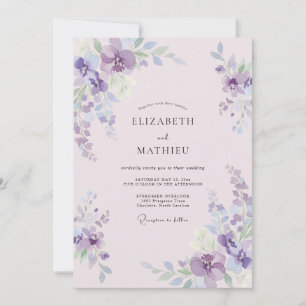 Gegättete Malven-Violette-Blüten-Hochzeit Einladung