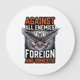 Gegen alle Feinde Patriotischer Adler-Shirt-Design Große Wanduhr