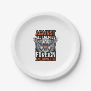 Gegen alle Feinde Patriotischer Adler-Shirt-Design Pappteller