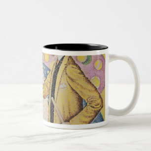 Gegen das Email eines Hintergrundes rhythmisch Zweifarbige Tasse