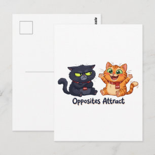 Gegensätze ziehen süße Katzen an Design Postkarte