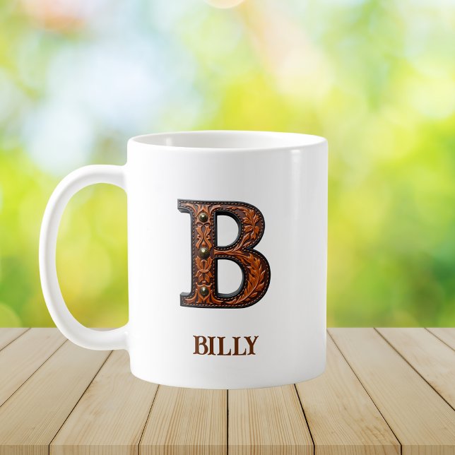 Geglättetes westliches Lederinitial-Monogramm B Kaffeetasse (Von Creator hochgeladen)