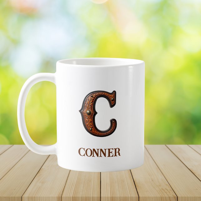 Geglättetes westliches Lederinitial-Monogramm C Kaffeetasse (Von Creator hochgeladen)
