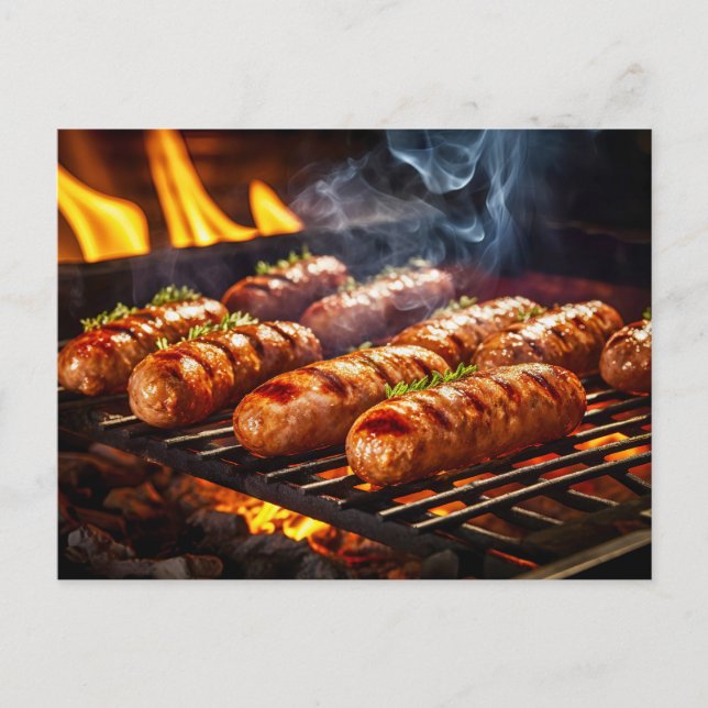 Gegrillte Bratwurst-Würstchen BBQ Postkarte (Vorderseite)