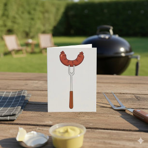 Gegrillte Wurst auf BBQ-Gabel Karte