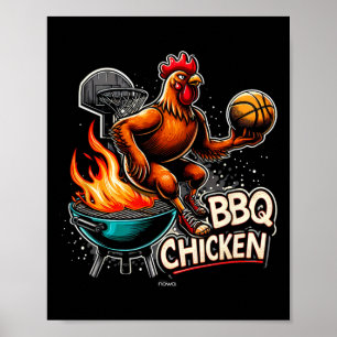 Gegrilltes BBQ-Hähnchen spielt flammendes Basketba Poster