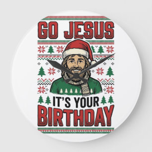 Geh Jesus Weihnachten Geburtstag Vintage-Shirt Große Wanduhr
