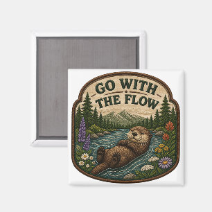 Geh mit dem Fluss Otter Stickerei-Patch Magnet