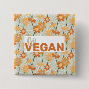 Geh Vegan! Hübscher Retro-Mutation der Blume der 1 Button