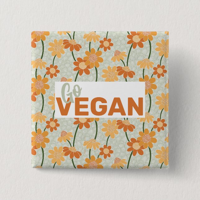 Geh Vegan! Hübscher Retro-Mutation der Blume der 1 Button (Vorderseite)