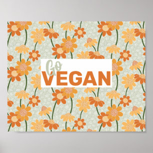 Geh Vegan! Hübscher Retro-Mutation der Blume der 1 Poster