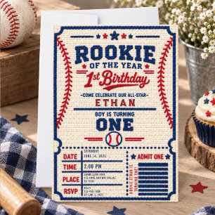 Gehäkelt Baseball-Ticket 1. Geburtstag Einladung