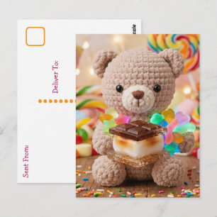 Gehäkelt Teddybär mit S'more Hallo sagen Postkarte
