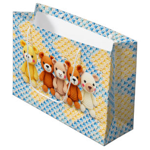Gehäkelte Kuscheltiere Blau und Gelb Große Geschenktüte