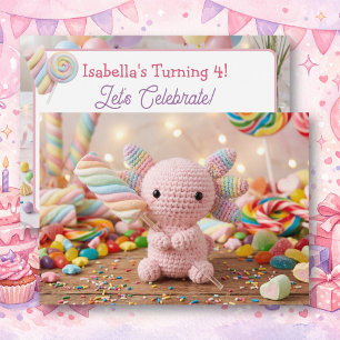 Gehäkeltel Axolotl Pastell Candy Geburtstag Einladung