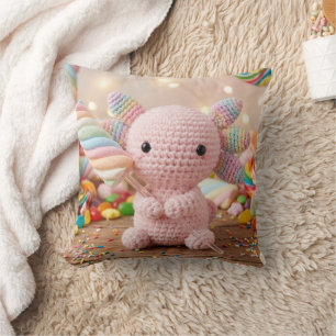 Gehäkeltel Rosa Axolotl Pastell Süßigkeiten Kissen