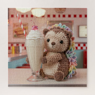 Gehäkelter Igel und Milchshake im Retro-Diner