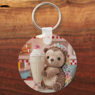 Gehäkelter Igel und Milchshake im Retro-Diner Schlüsselanhänger