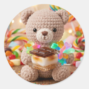 Gehäkelter Teddybär mit S'more Candy Land Runder Aufkleber