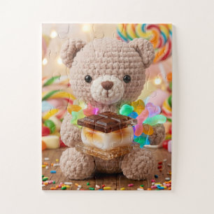 Gehäkelter Teddybär mit S'more in einem Candy Land