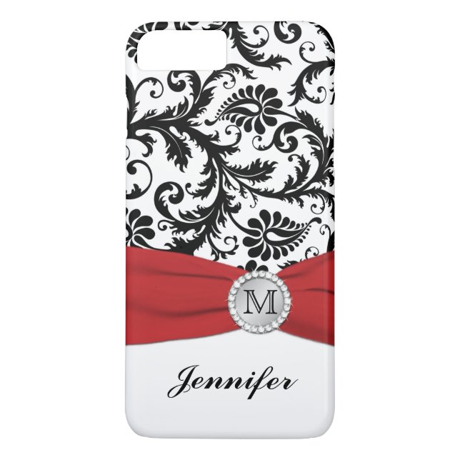 Gehäuse für Monogramm Schwarz, Weiß, Red Damask iP Case-Mate iPhone Hülle (Rückseite)