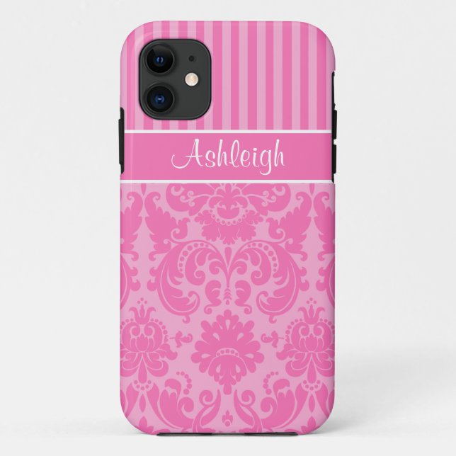 Gehäuse mit rosa und weiß gestreiftem Damask iPhon Case-Mate iPhone Hülle (Rückseite)
